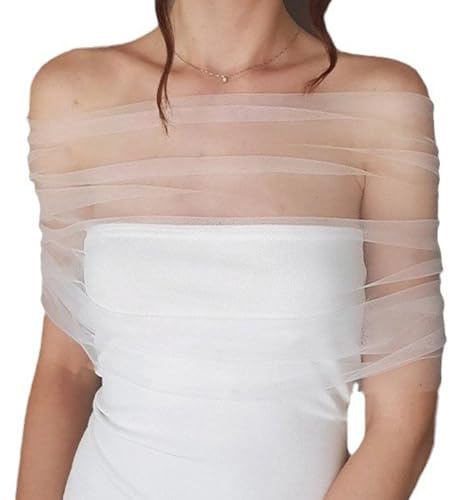 Stola - Pañuelos para mujer, estola de novia, color blanco, capa de tul ajustable, envoltura para novia, bolero, capelets, noche, festivo, para bodas, fiestas de noche, Blanco, Talla única