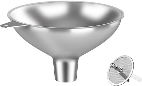 Nomatox Stainless Steel Funnel with 30 Mesh Filter Food Grade Metal Funnel for Kitchen, Liquids, Oil, Powder, Wide Mouth Bottles, Home Brewing
