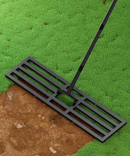 Tigerden Verbesserter Rasen-Nivellierharke, 111,8 x 25,4 cm, Rasen-Nivellierwerkzeug, robuste verstärkte Verbindung, Gartenrechen mit verstellbarem langem Griff, Bodennivellierer für Hof, Glätten