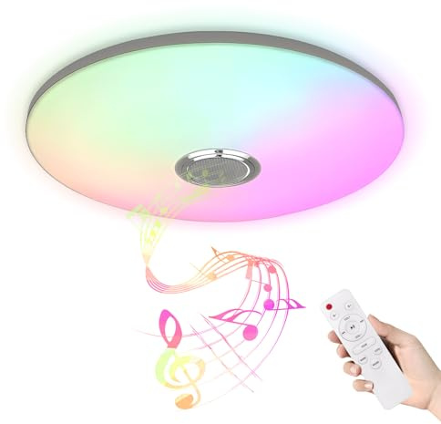 Aufun Led Deckenleuchte 60W Dimmbar Deckenlampe mit Bluetooth Lautsprecher Fernbedienung APP Steuerung Ceiling Light Sternenhimmel für Schlafzimmer Wohnzimmer Kinderzimmer