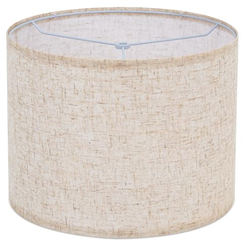 Lamp Shade for Table Lamps, Beige Line Drum lamp shade for floor lamps 13 Top x 13 Bottom x 10 High, Replacement Large Fabric Lampshade for Floor Lamps and Bedside Lamps, Easy Assembly Required
