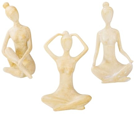 levandeo 3er Set Yoga Deko Frau Figur Beige Dekofigur Yogapose Geschenk Skulptur Wohndeko Regaldeko Deko Yogaraum
