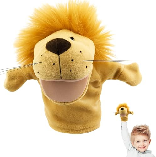 Hand Puppets for Kids, Lion Hand Puppet for Interactive Storytelling and Role Play, Soft Plush Toy for Kid Aged 2-8 Years, 25 cm Yellow Animal Puppet for Classroom and Home Use