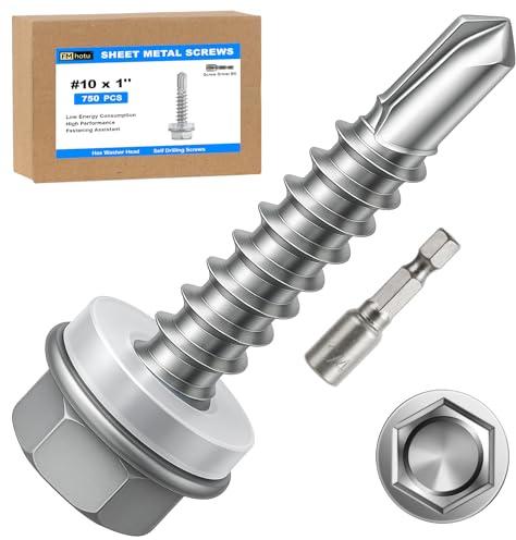 750Pcs Self Tapping Screws, Sheet Metal Screws #10x1, Self Drilling Screws for Metal with Hex Washer Head