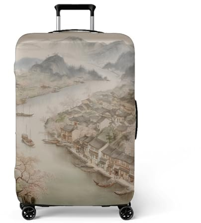 Homeyang Kofferschutzhülle Beige Flussboot Kofferhülle Elastisch Polyester Spandex Koffer Hülle Schutz Waschbar Suitcase Cover Wiederverwendbar 18-32 Zoll Koffer Schutzhülle (S)