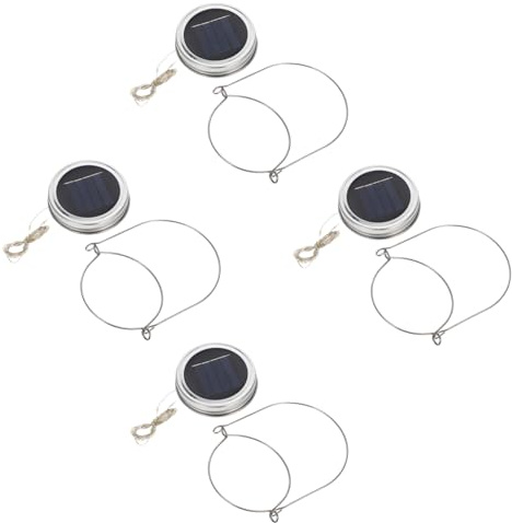 Didiseaon 4 Sets Solar Jar Lid Lights Warm White Fairy String Lanterns with Stainless Steel Aluminum Lids for Outdoor Garden Patio Balcony Decoration