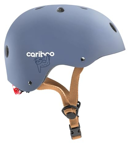 Cariboo Fahrradhelm Kinder Kinderhelm XS/S 48-52 cm Robust Mit LED-Licht Für Fahrrad Skateboard Inlineskates Scooter Dunkelblau/Braun