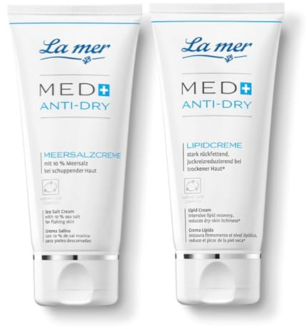 La mer Med+ Anti-Dry Sparset – Meersalzcreme & Lipidcreme für sehr trockene, raue & schuppige Haut – reichhaltige Feuchtigkeit & Lipidpflege – therapiebegleitend bei Neurodermitis & Psoriasis