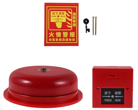 Anneome Red Electric Fire Alarm Bell with Manual Activation Button and Fire Safety Sticker Powerful Audible Alert for Industrial Commercial Warehouse Emergency Notification