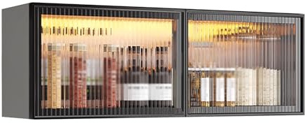 Glasvitrine zur Wandmontage, grau/weiß, Speisekammeraufbewahrung mit Türen, bohrfrei, hängender Küchenschrank für Esszimmer, Aufbewahrungslösung (Schwarz, B 120 x 32 x 19 cm)