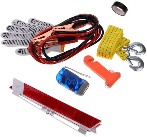 Vaguelly Kit D’outils D’urgence pour Voiture 8 Pièces Multifonctions, Trousse D’assistance Routière Compacte et Solide, Accessoires pour Véhicules en Situation de Dépannage