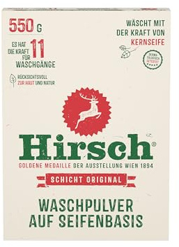 Hirsch Waschpulver mit Kernseife 550GR – Hautschonendes Vollwaschmittel für empfindliche Haut & Kinderwäsche