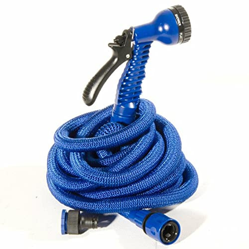 VERDELOOK Tubo Estensibile per Irrigazione con Pistola Multigetto, Blu, Lunghezza Massima 15 m