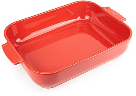 PEUGEOT - Rectangular Ceramic Baking Dish - 40 cm (including handles) x 25.7 cm x 7.5 cm - Capacity: 5.2 L - 8-10 Servings - 10 Year Guarantee - Made In France - Red Colour