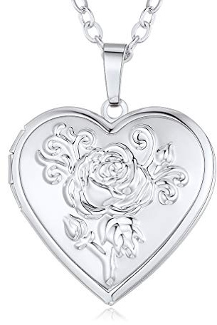 Custom4U Romantic Heart Shape Womens 20''+2'' Chic Silver Locket Necklace