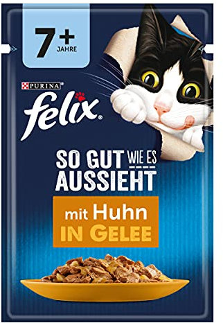 FELIX So gut wie es aussieht Senior Katzenfutter nass in Gelee, mit Huhn, 26er Pack (26 x 85g)