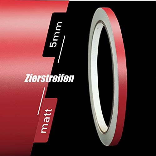 siviwonder Zierstreifen selbstklebend Folie Dunkelrot Rot Matt matt 5 mm x 10 m Rolle Dekorband Auto Motorrad Boot Fahrrad Wohnwagen Helm Pinstripe Klebeband für Konturmarkierung Linien Dekoration UV