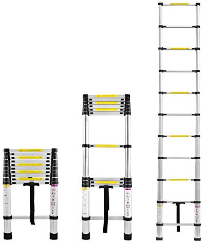 XMTECH Teleskopleiter Multifunktionsleiter Ausziehleiter Anlegeleiter Mehrzweckleiter Ausziehbare Leiter Stehleiter - 3,2M Teleskopleiter, 11 Sprossen, Silber