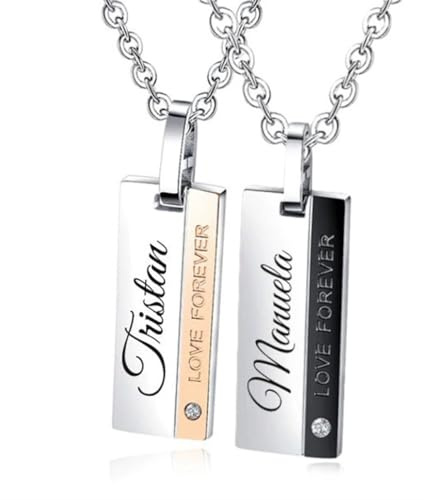 aplusashop Partner Anhänger LOVE FOREVER mit Kette Edelstahl + Gravur nach Wunsch Strass