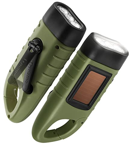 GeeRic Linterna Dinamo Solar con Manivela, 2 Emergencia Linterna Led Recargable Portátil sin Pilas para Camping, Linterna Supervivencia Impermeable con Mosquetón para Montañismo,Tienda de campaña