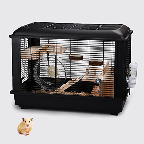 xixi-home Große Hamsterkäfige, 2-stöckiger syrischer Hamster-Zwerghamsterkäfig mit Hamster-Zubehör, Kleintierkäfig für Rennmäuse, Chinchillas, 61 cm L x 35,6 cm B x 43,2 cm H (Schwarz (Eisennetz-Set))