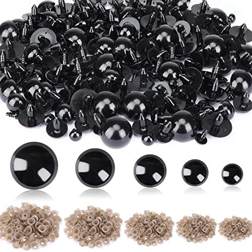 Sicherheitsaugen für Häkeltiere, UPINS 500 Stück 6-24MM Kunststoff Sicherheitsaugen mit Unterlegscheiben Schwarz Safety Eyes Knopfaugen für Häkeltiere Puppe Plüschtier Basteln (4 Größen)