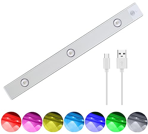 GreeSuit 7 Color Under Cabinet Lights Rechargeable LED Closet Light 1000mAh Wireless Motion Sensor Stick-on Cordless Counter for Kitchen, Stair, Wardrobe, Cupboard (40CM) (FANC-1601)