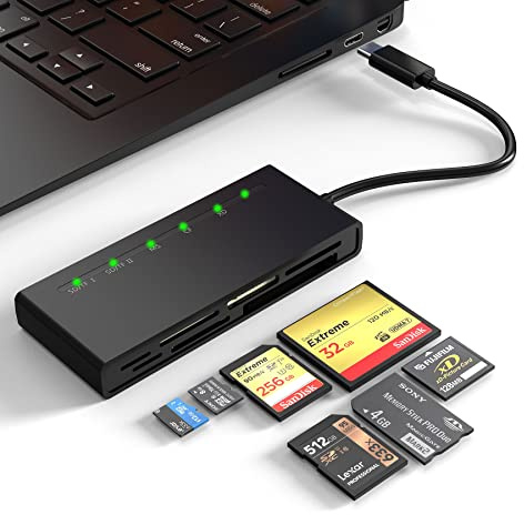 USB C Multi Card Reader, SD/TF/CF/XD/MS 7 in 1 Type-C XD Picture Card Reader for SD CF TF Micro SD Micro SDXC Micro SDHC MS MMC Cards, 5Gbps High Speed Sony Memory Stick Pro Duo Adapter Read 5 Cards