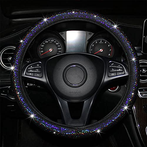 Yurosiay Glitzer Lenkradbezug Universal 38cm Auto Lenkradhülle Bunt Glänzende Lenkrad Abdeckung Elastisch Kunstleder Lenkradschoner Lenkradschutz Glitzer Auto Lenkrad Deko für Damen Schwarz