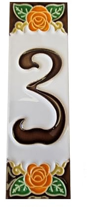 Piastrelle in ceramica con numero 3, dipinte a mano, 15 x 4,8 cm, rosa arancione italiana
