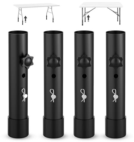 YUEYIN Tischbeinverlängerungen – Klapptischerhöhungen aus Metall, Gummibasis für Stabilität, 2 Stufen/Höhen verstellbar (9,1 cm/13,2 cm – 4 Stück)