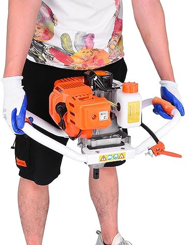 CUSROS Post Hole Digger, 63cc 2500W Gas Earth Auger Driver Head Without Drill Bits, 2-Stroke Post Fence Hole Digger, Petrol Drill Borer for Garden Lawn with 1.5L Fuel Tank, Installation Tool&Gloves