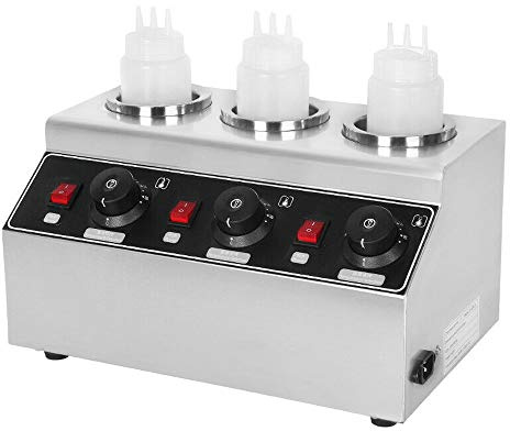 wanwanper Scalda salse elettrico, scaldabagno con 3 bottiglie di salsa, 240 W, regolabile da 30 °C a 85 °C, scalda salse in acciaio inox per catering e ristorante