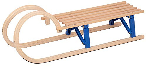 Vispronet Decorative Wood Sled with Horns – 39in Foldable Snow Sled – Outdoor Decorative Sled with Solid Wood Seat and Pulley Rope – Laminated Beach Wooden Frame – Holds Up to 165lbs