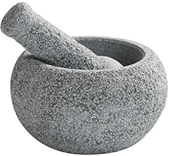 Mortero y maja de mármol Portable molinillo de piedra sólida Píldora de hierbas de especias de especias para una base de granito sin pulir y molinillo de especias de grey-20cm