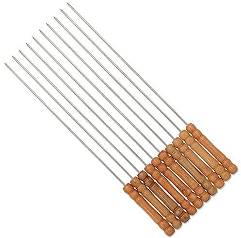 Brochettes de barbecue en acier inoxydable, Anti-brûlure, petit manche en bois, outil de pique-nique de Camping en plein air, brochettes de viande, fourchette de barbecue, 10 paquets