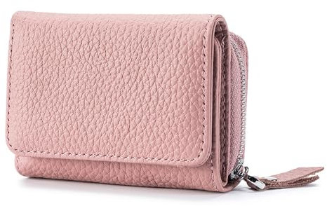 Yemlarey Geldbörse Damen Klein Brieftasche Echt Leder Geldbeutel klappbar Kleines Portemonnaie Frauen Mini Kreditkartenetui RFID-Schutz Kartenfächer Münzfach (Bohnen rosa)