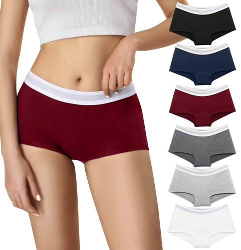 Lakpoau Trosor, damboxershorts, 6-pack, underkläder, bomull, kalsonger – cykelbyxor med ben, hipster, pojkshorts, trosor, byxor, underklänning med elastiskt midjeband, för sport och