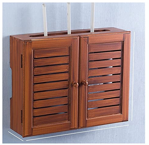 Kabelmanagement Wandmontierter Perforation-freier Set-Top-Box-Router-Aufbewahrungsbox Holzrahmen Haushaltsverteiler-Kastenabdeckung abgeschirmtes Routerkabel Kabelbox ( Color : Coffee , Size : S-34x24