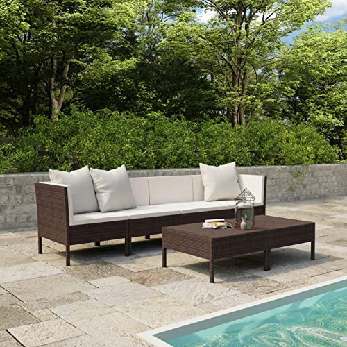 Gecheer 6-TLG. Polyrattan Lounge mit Ecksofa, Esstisch, Hocker & Kissen Rattan Garten Sitzgruppe Gartenlounge Gartenmöbel Set Garten Lounge Set Gartenlounge Sofa Terrassenmöbel Set Poly Rattan Braun