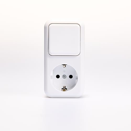 MC POWER Combinazione di prese con commutatore da parete | Finezza | Presa con contatto di protezione AP 250V/16A, interruttore da parete 250V/10A per interni, bianco