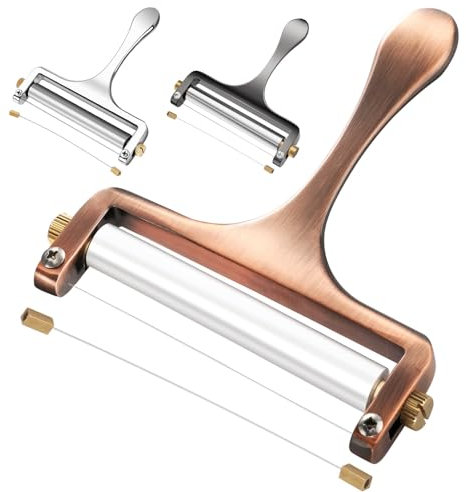 TOPULORS Käseschneider - Käsehobel aus Edelstahldraht für Mozzarella, Cheddar, Gouda und mehr Blockkäse - Hochleistungsschneider mit 1 extra Ersatzschneidedraht - Kupferrot