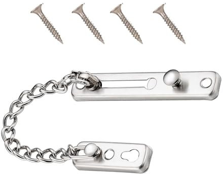 Esforzarse Cadena Para Puerta Delantera, Seguridad Cerradura de Cadena de Puerta, Cerradura de Cadena de Puerta Antirrobo, Cepillado, con Tornillos, para Puerta Interior y Seguridad del Hogarr(Plata)