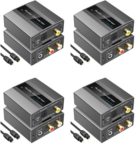 Fegtrty 4X Convertidor de Audio Analógico Una Digital RCA Una ÓPtico con Cable ÓPtico Audio Digital Toslink Y Adaptador de Audio Coaxial