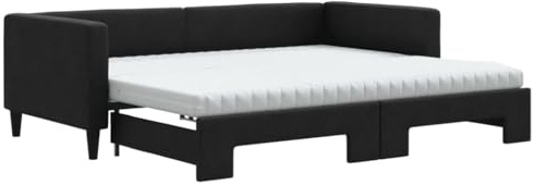 ZQQLVOO Bed Frame Lattenrost Palettenbett Bodenbett Tagesbett Ausziehbar mit Matratzen Schwarz 90x190 cm Stoff