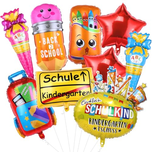 Kesote Einschulung Deko 9 PCS Luftballons Einschulung Mädchen Schulkind Schultüte Junge Folien Ballons Schulanfang Deko Luftballon Helium Schuleinführung Schulstart Kinder