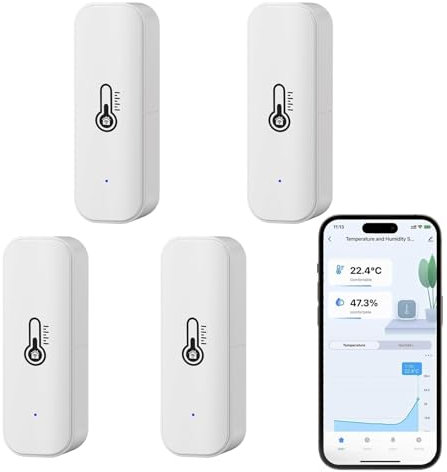 Thermomètre hygromètre Smart,capteur de température et d'humidité intérieures en modes WiFi et Bluetooth,moniteur de température ambiante avec app surveillance,stockage des données pour la maison.4PCS