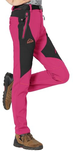 Rdruko Womens Fleece Lined 4 Zip Pockets Trousers, Light Rose Red M