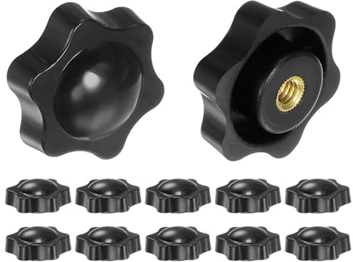 QUARKZMAN 12 Stück Sterngriffmutter 1/4-20 Flügelmuttern 32mm Spannknopf | Gewinde, Rändelmutter Handgriff Messing Klemmmutter Knebelmutter für Maschinen Fitnessgeräte, Schwarz