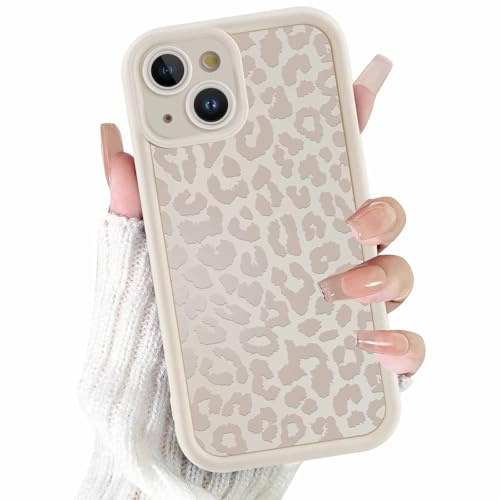 ZhuoFan Hülle für iPhone 13 6,1”, Aesthetic Leopard Muster Handyhülle Weiß Matte Schutzhülle Ultra Weich Silikon Dünn TPU Case Stoßfest Kratzfest Bumper Cover, 07